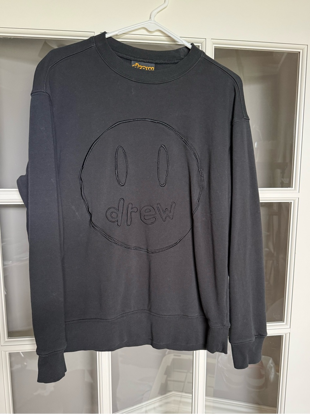 drew house Black Embroidered Smile Crew Sweatshirt Justin Bieber embroidered